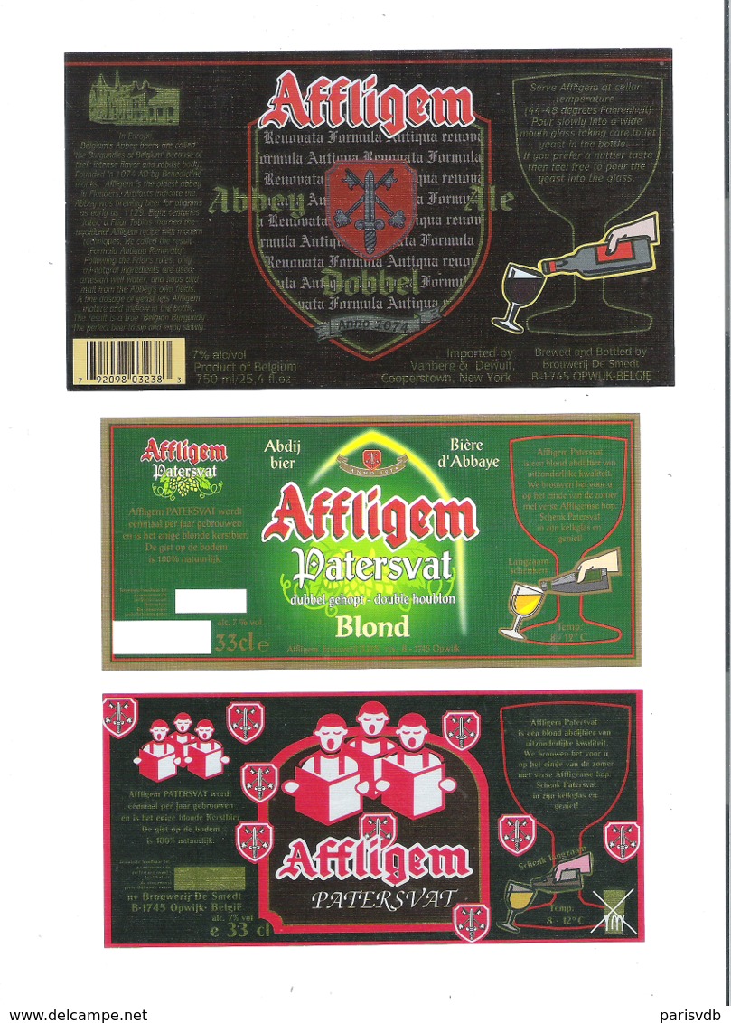 AFFLIGEM - BROUWERIJ DE SMEDT - OPWIJK - 3 BIERETIKETTEN  (BE 014) - Beer