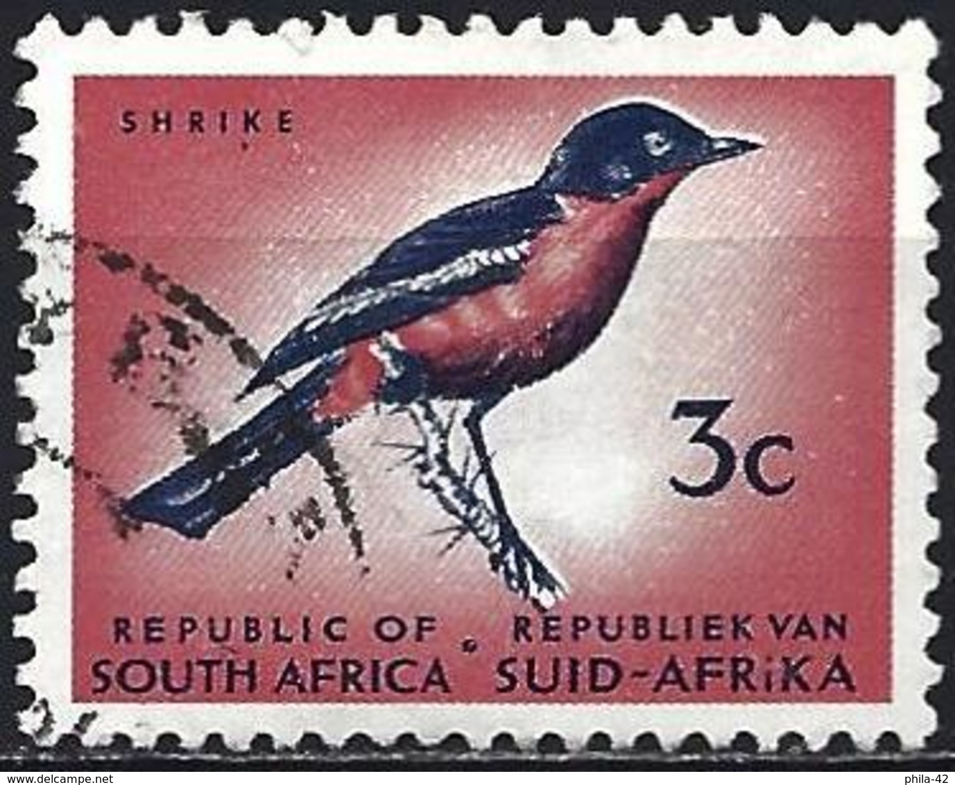 South Africa 1973 - Mi 433 - YT 337D ( Bird : Crimson-breasted Shrike ) Perf. 12½ - Oblitérés