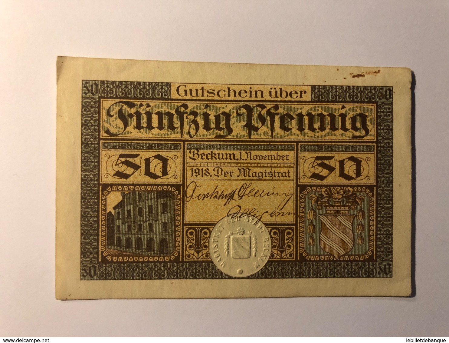 Allemagne Notgeld Baden Beckum 50 Pfennig - Colecciones