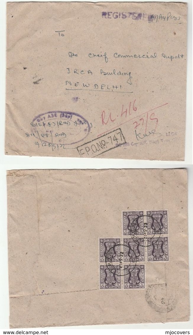 1972 Registered FPO 747 Cover 888 COY ASC SUP D INDIA Military Forces Stamps - Covers & Documents