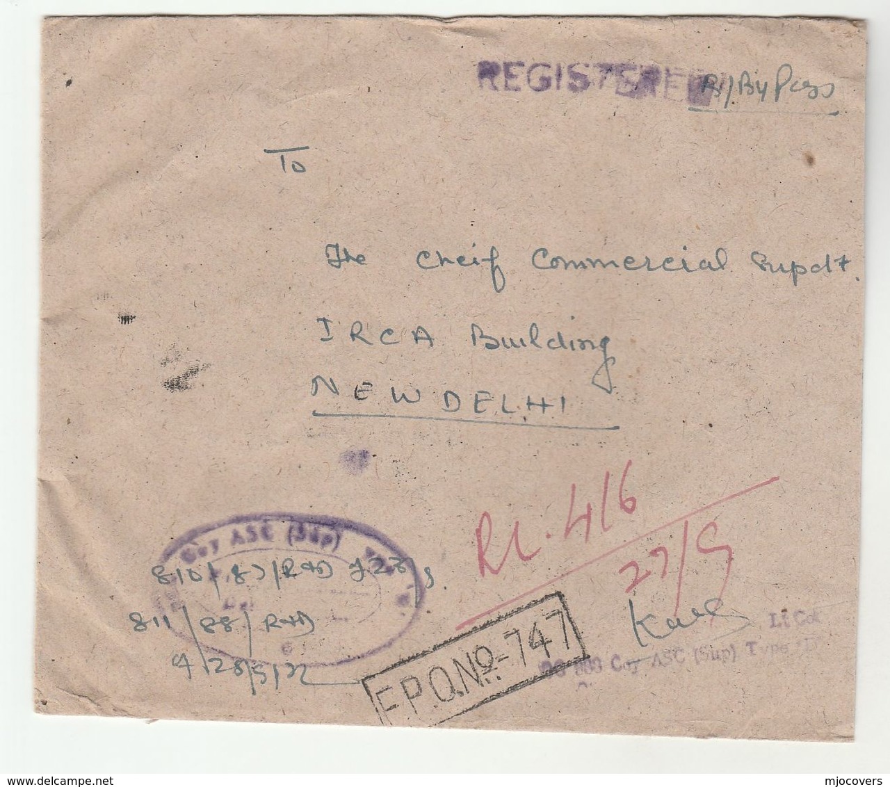 1972 Registered FPO 747 Cover 888 COY ASC SUP D INDIA Military Forces Stamps - Covers & Documents