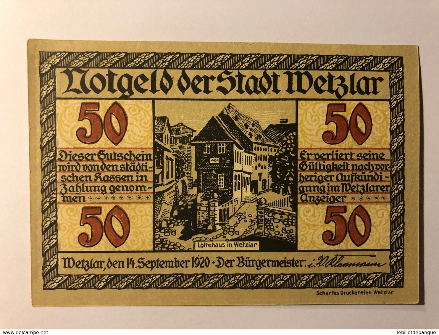 Allemagne Notgeld Wetzlar 50 Pfennig - Collections