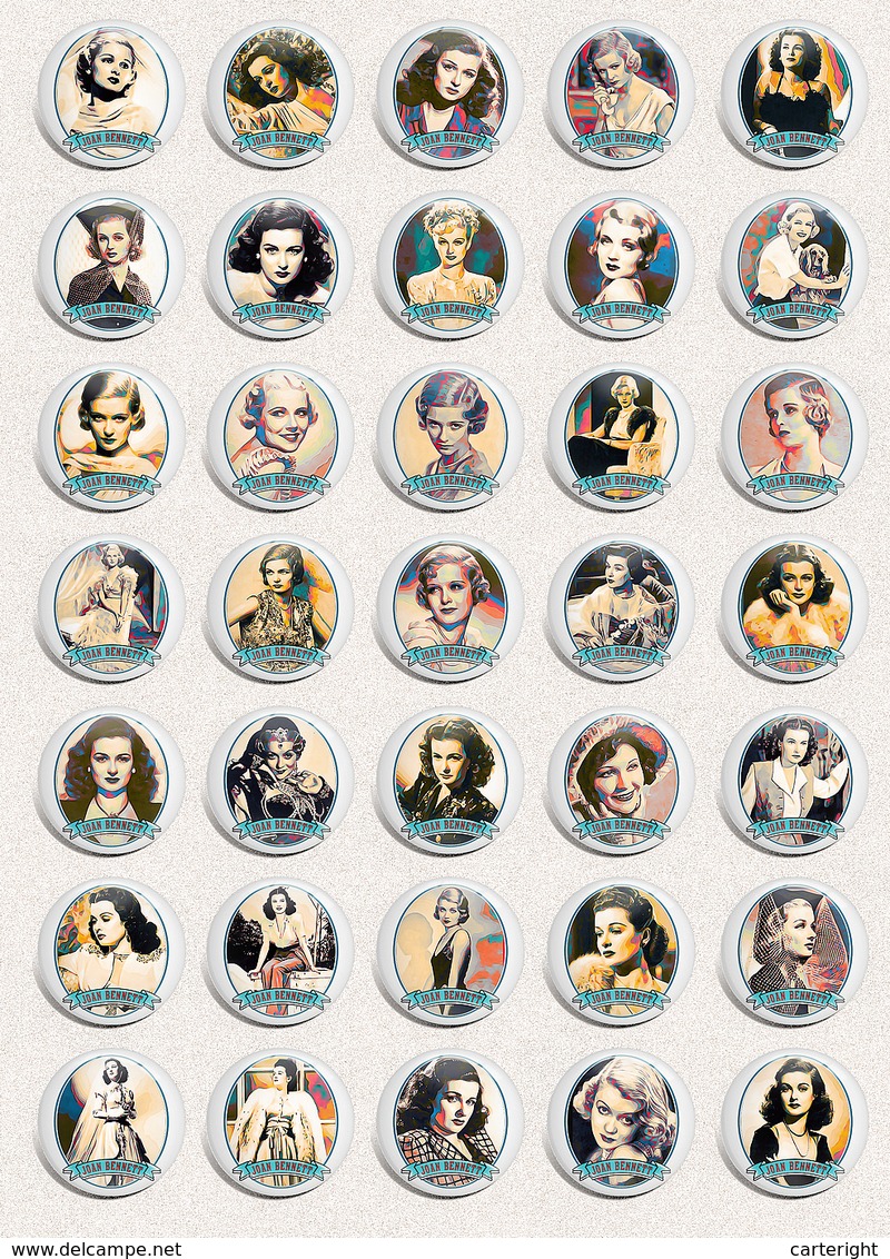 Joan Bennett Movie Film Fan ART BADGE BUTTON PIN SET 2 (1inch/25mm Diameter) 35 X - Cinema