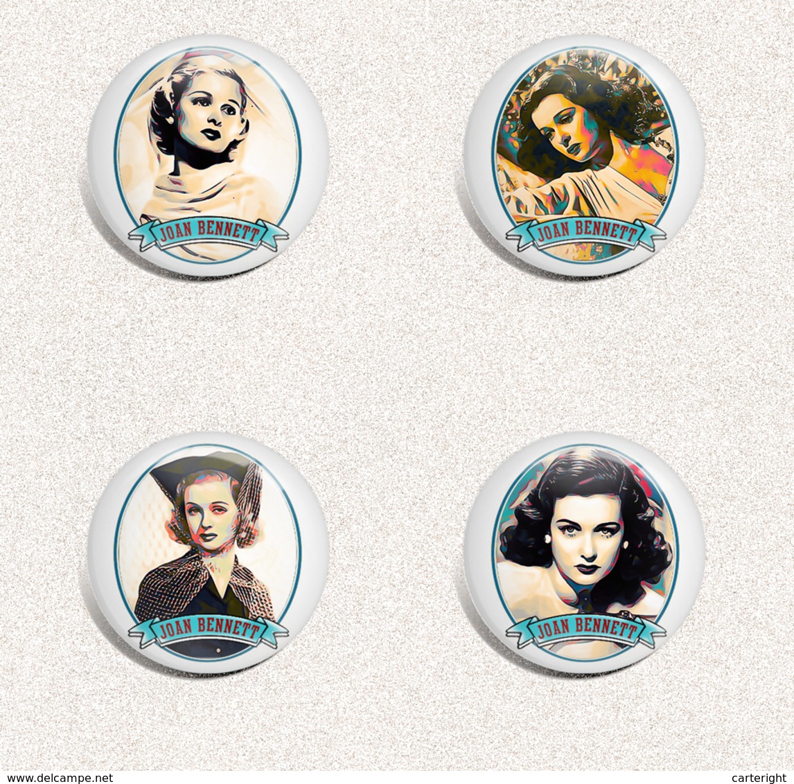 Joan Bennett Movie Film Fan ART BADGE BUTTON PIN SET 2 (1inch/25mm Diameter) 35 X - Cinema