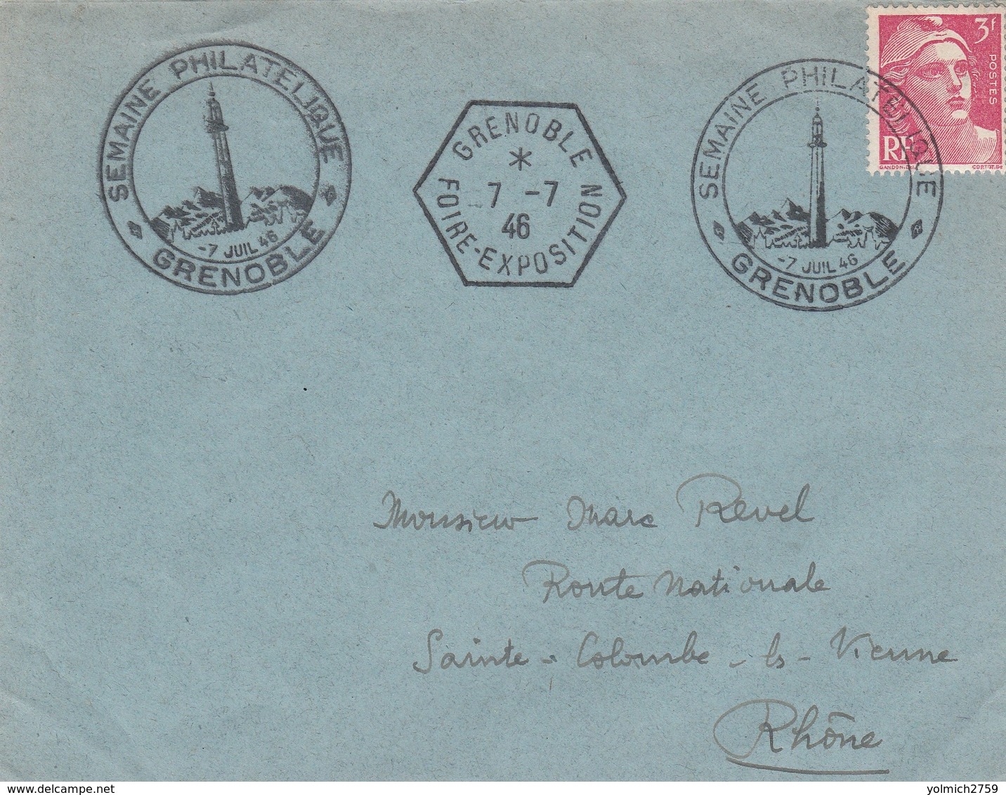 DOUBLE OBLIT. FOIRE EXPO - GRENOBLE 7.7.46 - Commemorative Postmarks
