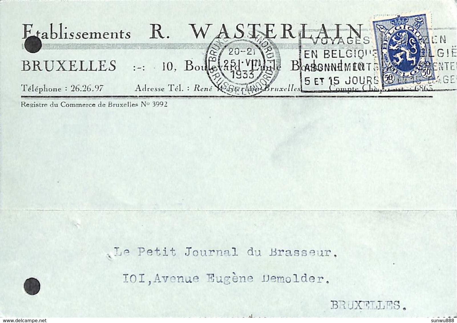 Bruxelles - Etablissements R. Wasterlain (1933) - Brussels (City)