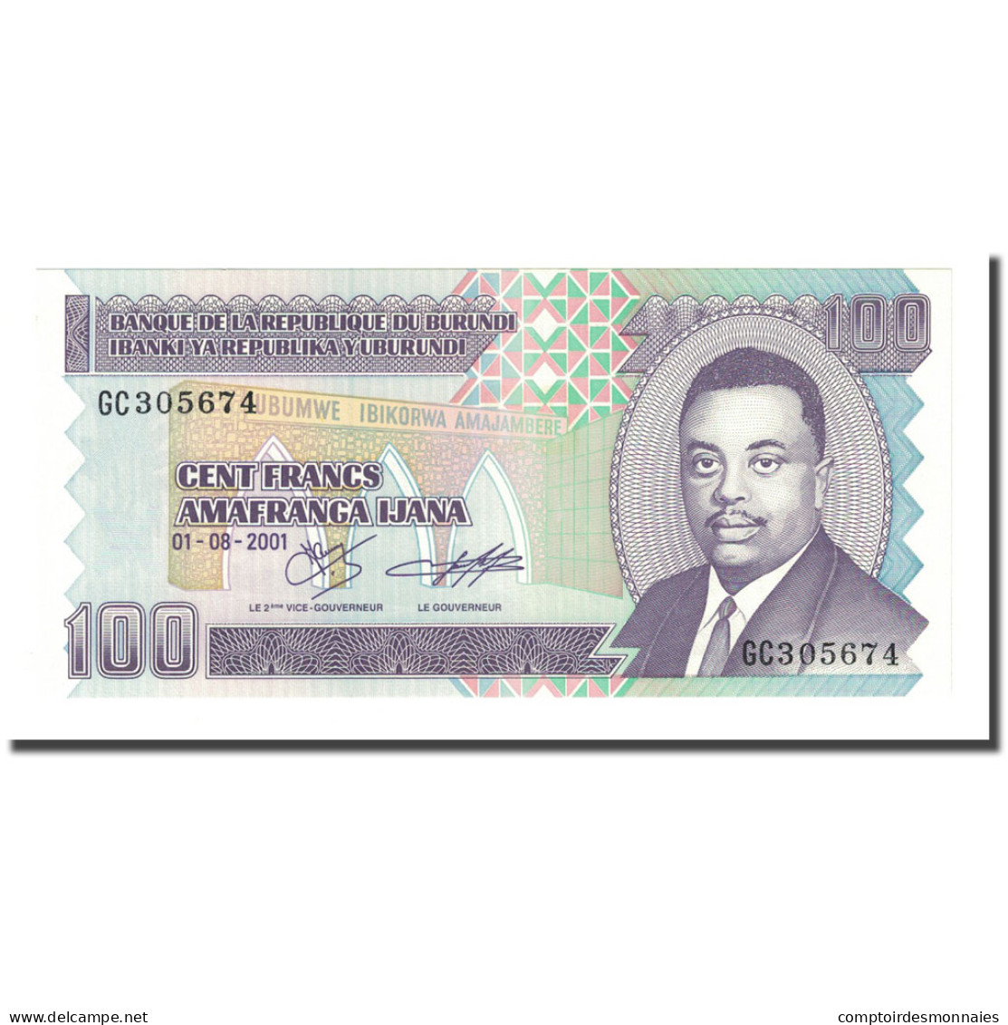 Billet, Burundi, 100 Francs, 2001-08-01, KM:37c, NEUF - Burundi