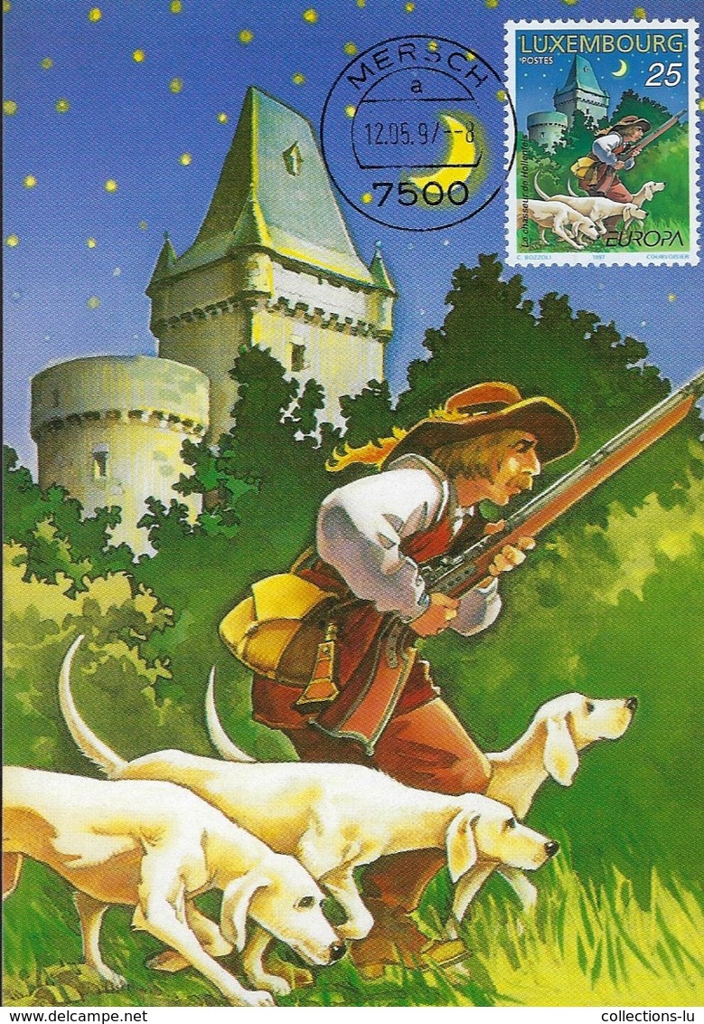 12.05.1997  -  Contes Et Légendes Du Luxembourg  " Le Chasseur De Hollenfels "  Dessin  Cecilia Bozzoli Lausanne - Cartes Maximum