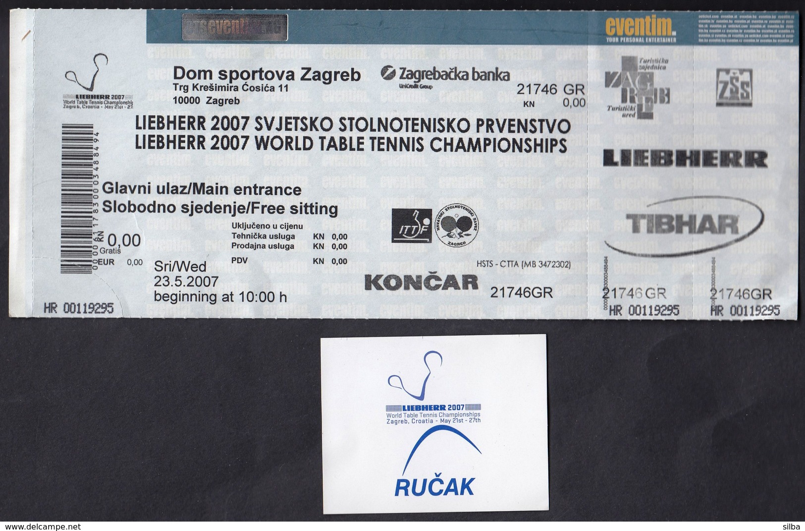 Croatia 2007 / Liebherr World Table Tennis Championships / Ticket + Voucher For Lunch - Table Tennis