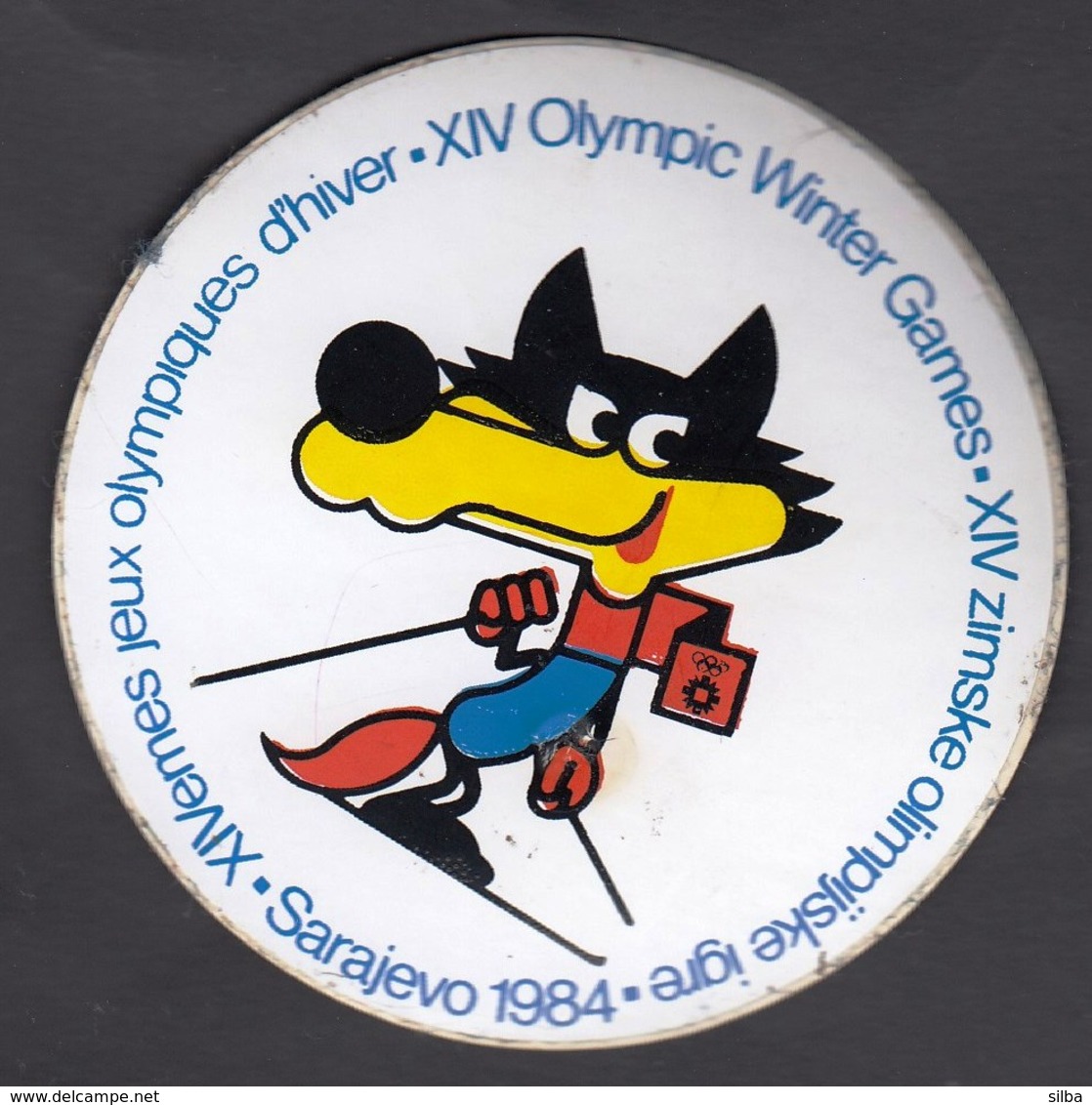 Olympic Games Sarajevo 1984 / Mascot Vucko, Alpine Skiing / Adesivo Sticker Label Autocollant - Uniformes Recordatorios & Misc