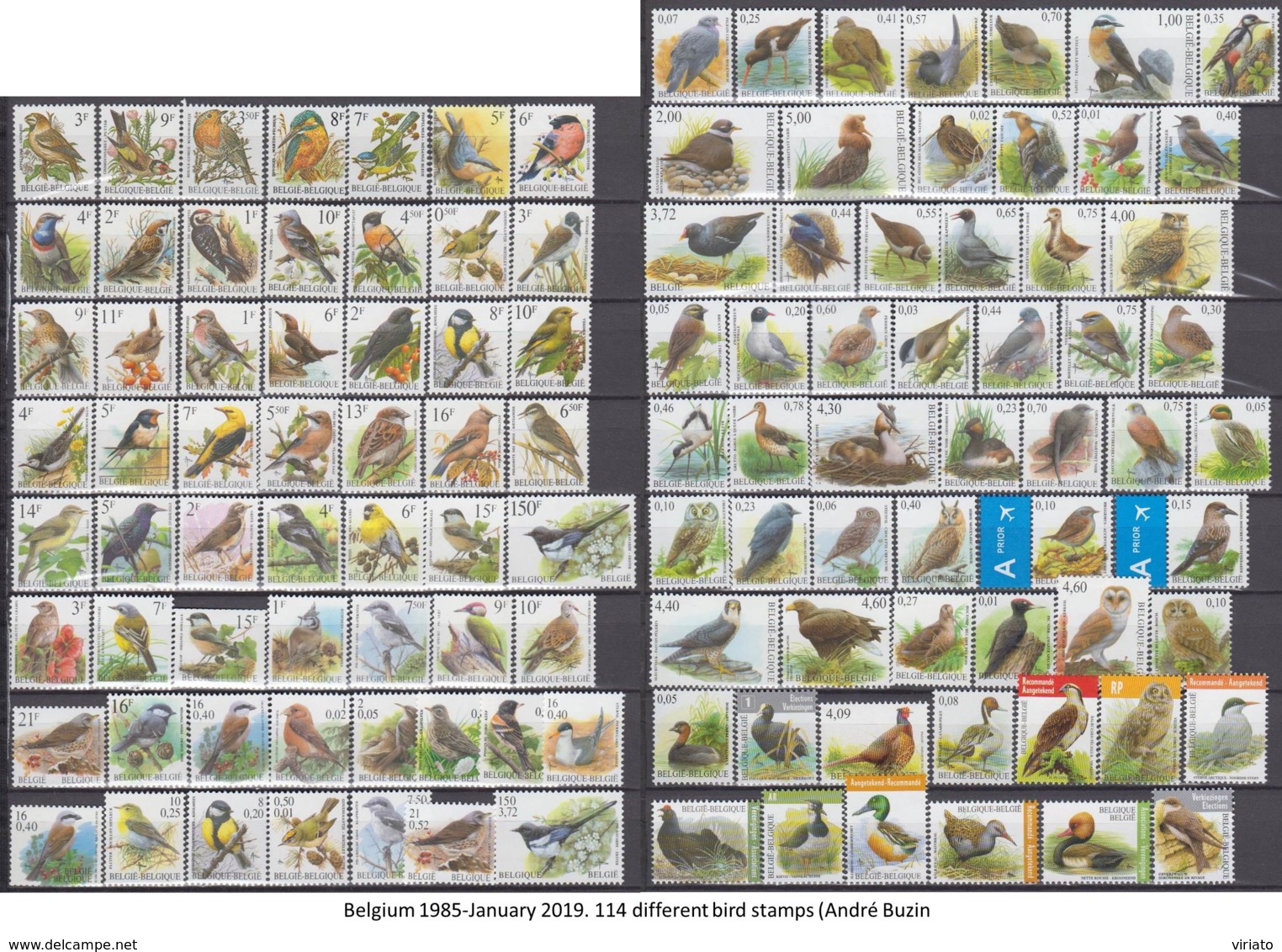 AB0119: 115 Different Stamps From Belgium André Buzin Definitive Issues (1985-2019) - 1985-.. Birds (Buzin)