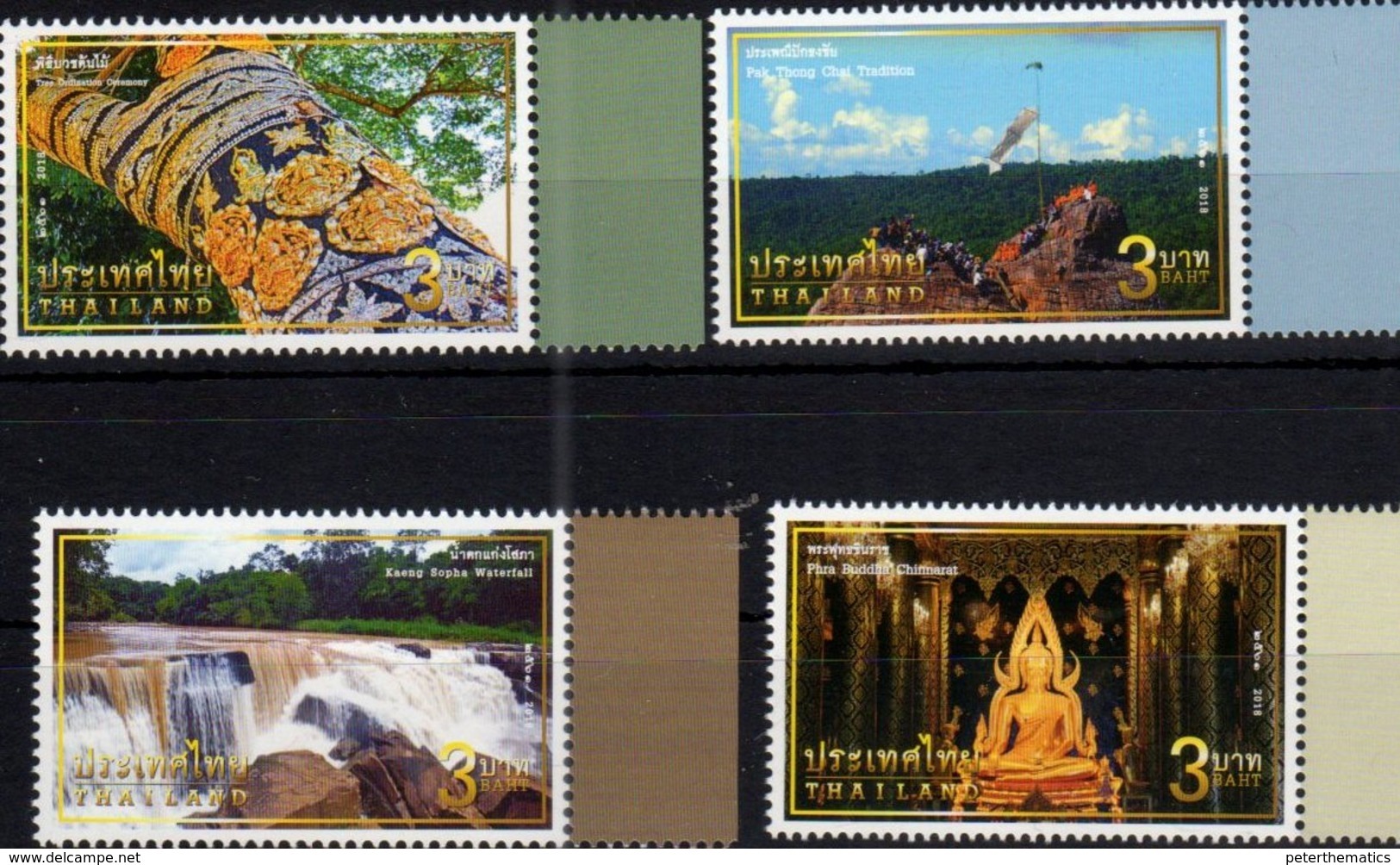 THAILAND, 2018, MNH,UNSEEN THAILAND, WATERFALLS, TREE DECORATION CEREMONY, TEMPLES, BUDDHISM, 4v - Andere & Zonder Classificatie