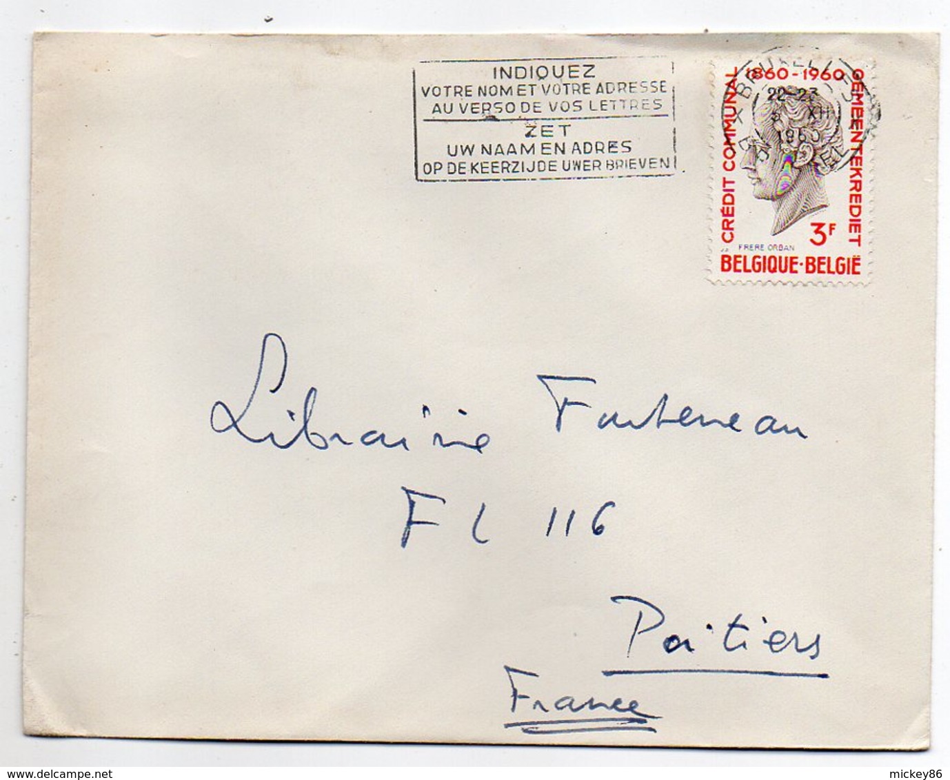 Belgique--1960-- Lettre De Bruxelles  Pour POITIERS-86 (France) -- Timbre Seul Sur Lettre - Cachet - Lettres & Documents