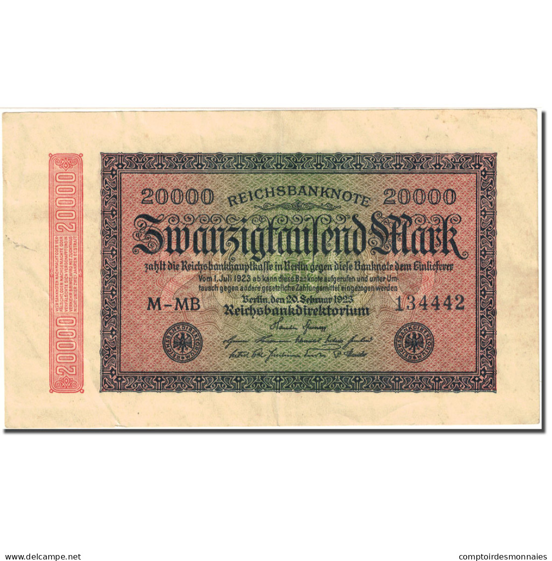 Billet, Allemagne, 20,000 Mark, 1923, 1923-02-20, KM:85a, TTB - 20.000 Mark