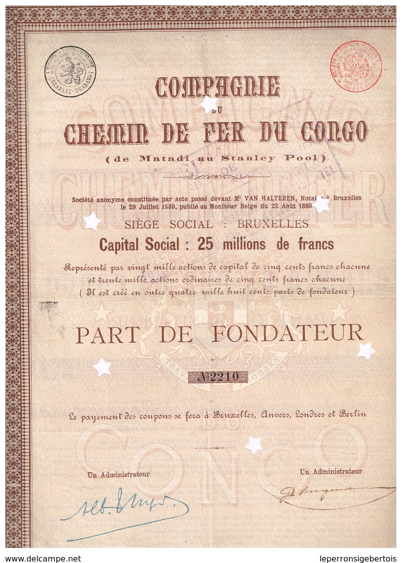 Titre Ancien - Compagnie Du Chemin De Fer Du Congo - De Matadi à Stanley Pool - Titre De 1889 - Chemin De Fer & Tramway