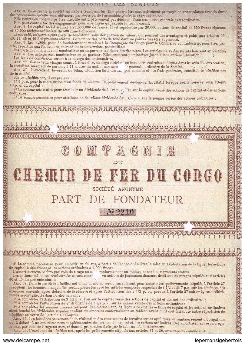 Titre Ancien - Compagnie Du Chemin De Fer Du Congo - De Matadi à Stanley Pool - Titre De 1889 - Chemin De Fer & Tramway