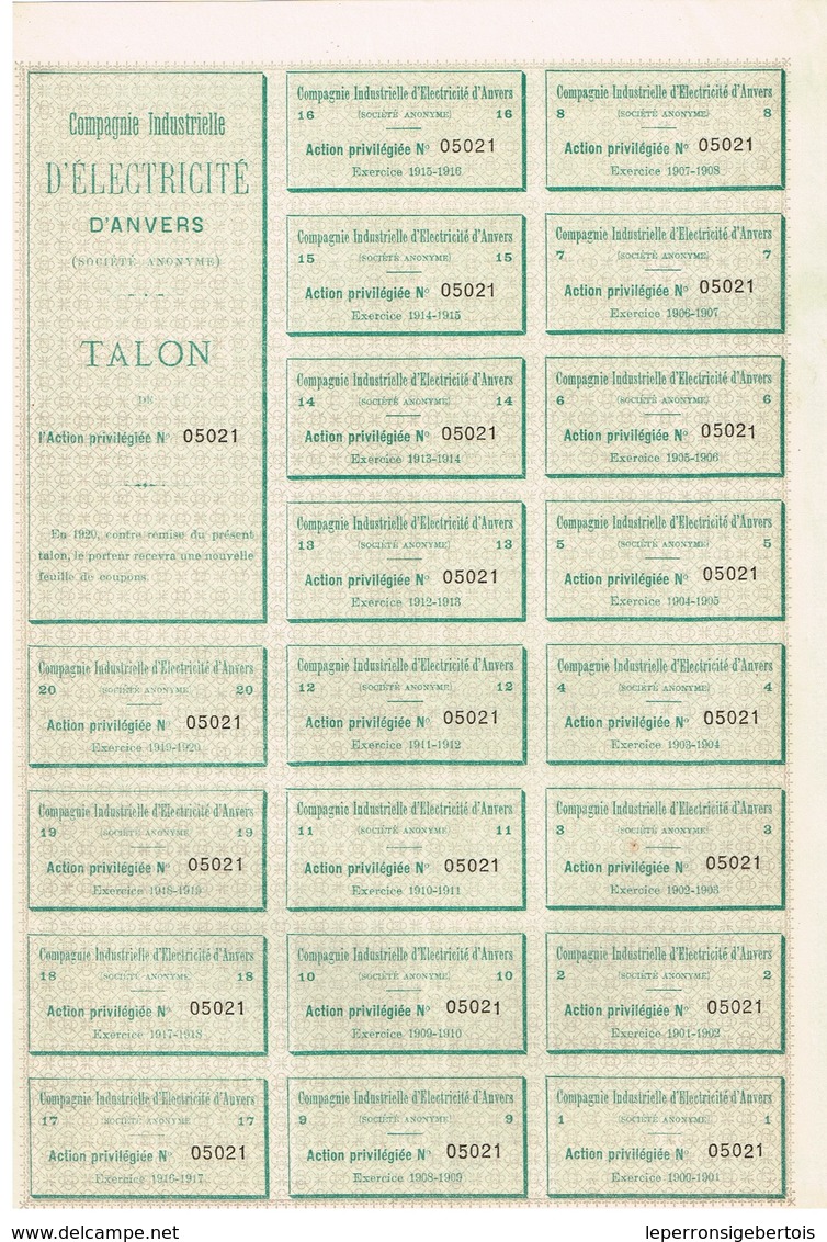 Titre Ancien - Compagnie Industrielle D'Electricité D'Anvers - Titre De 1900 - Electricité & Gaz