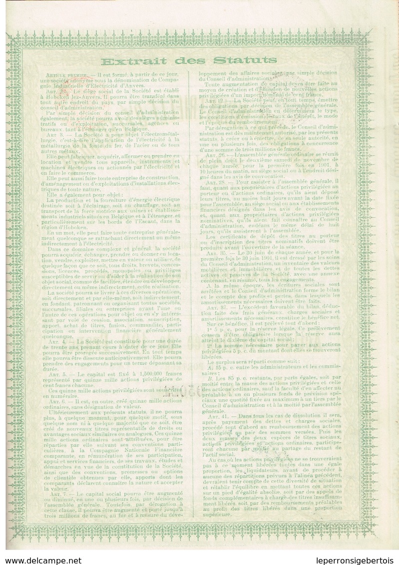 Titre Ancien - Compagnie Industrielle D'Electricité D'Anvers - Titre De 1900 - Electricité & Gaz