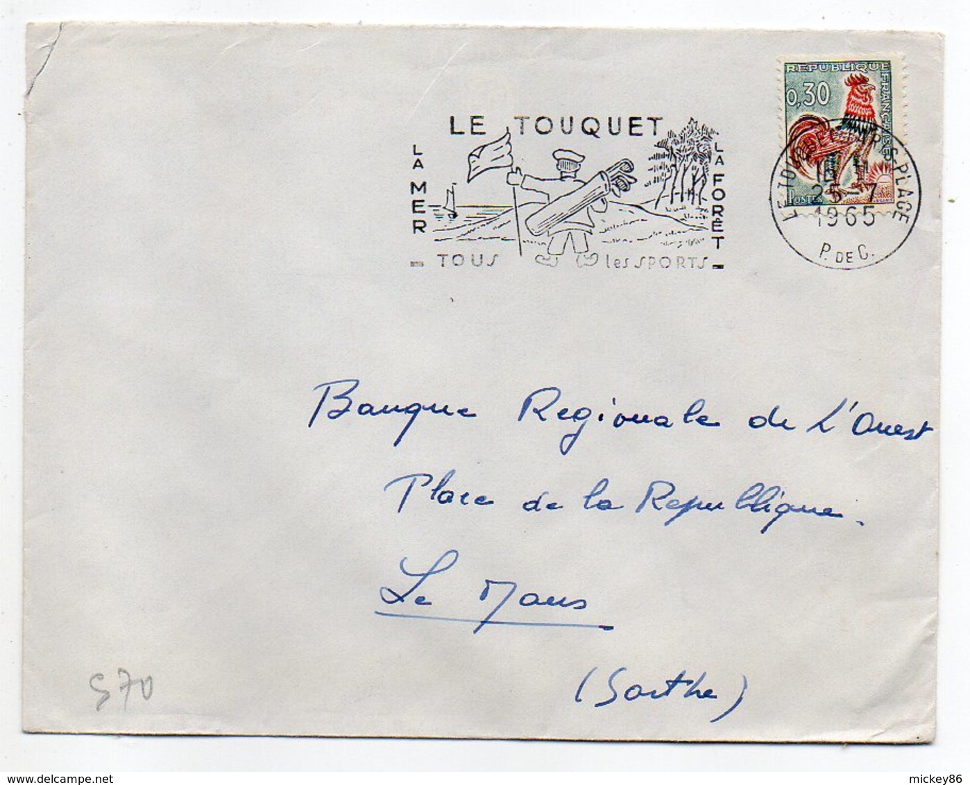 1965--Lettre De LE TOUQUET-62  Pour LE MANS-72--type Coq--flamme  ( Golf ) - Oblitérations Mécaniques (flammes)