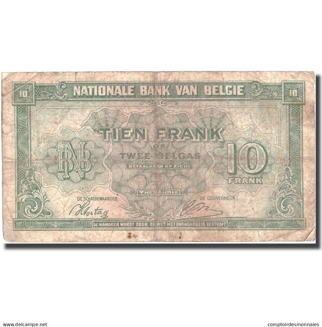 Billet, Belgique, 10 Francs-2 Belgas, 1943, 1943-02-01, KM:122, B - 10 Francs-2 Belgas
