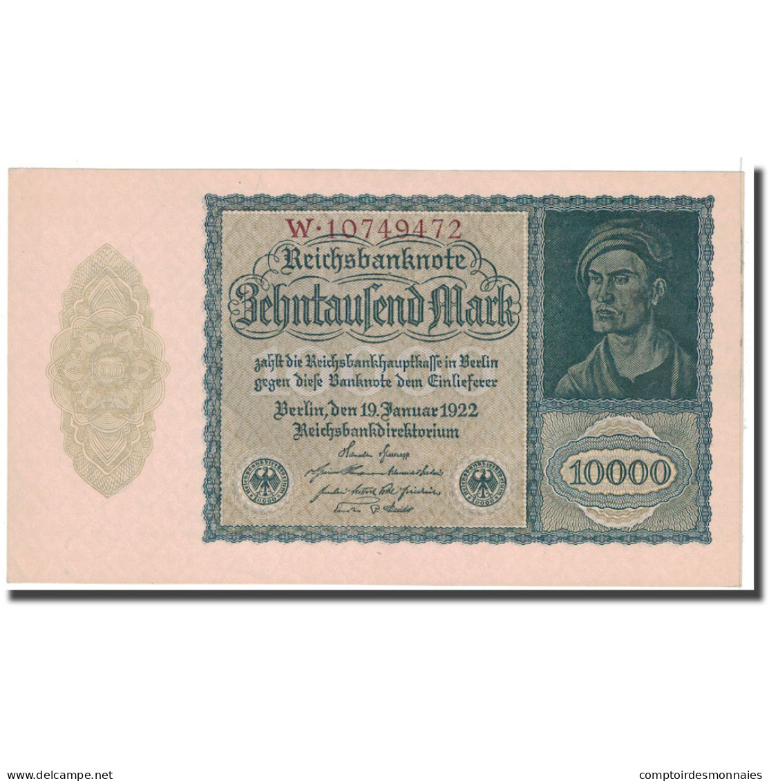 Billet, Allemagne, 10,000 Mark, 1922, 1922-01-19, KM:72, NEUF - 10000 Mark