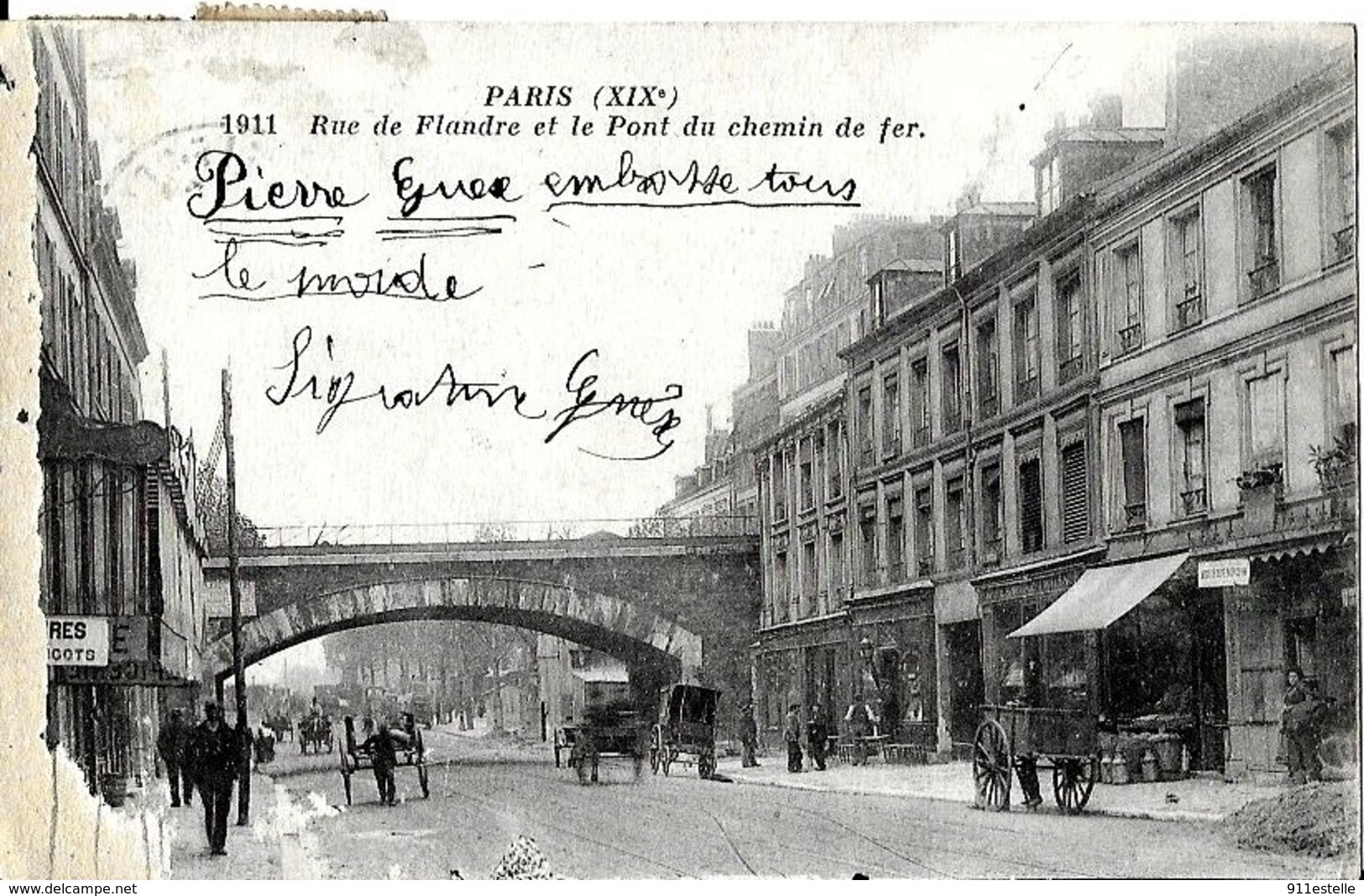 75  PARIS -  RUE DE FLANDRE  ET LE PONT DU CHEMIN DE FER  , ( état ) - District 19