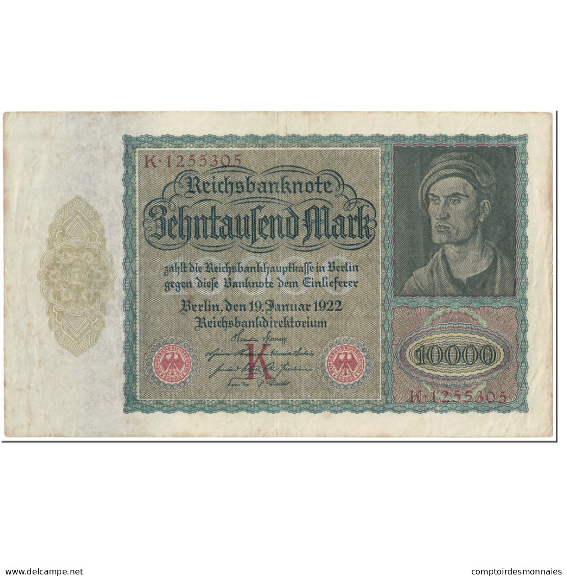 Billet, Allemagne, 10,000 Mark, 1922, 1922-01-19, KM:70, TTB - 10.000 Mark