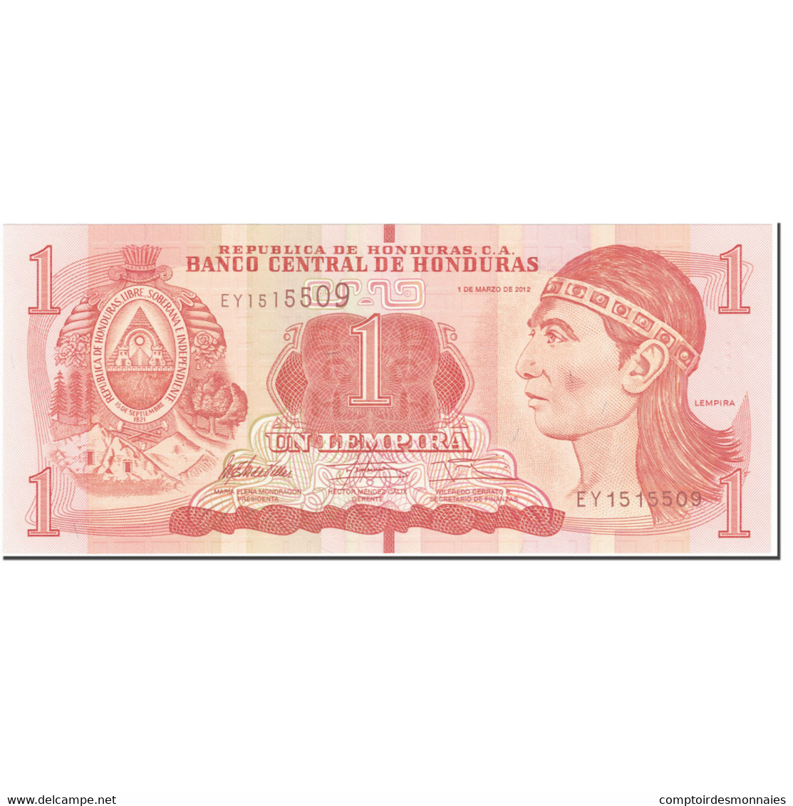 Billet, Honduras, 1 Lempira, 2012, 2012-03-01, KM:84e, NEUF - Honduras