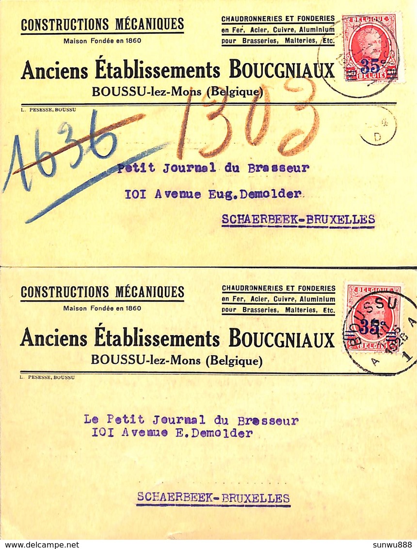 Boussu-lez-Mons - Constructions Mécaniques, Anc. Etab. Boucgniaux (chaudronnerie ...pour Brasseries 1928) 2 Cartes - Boussu