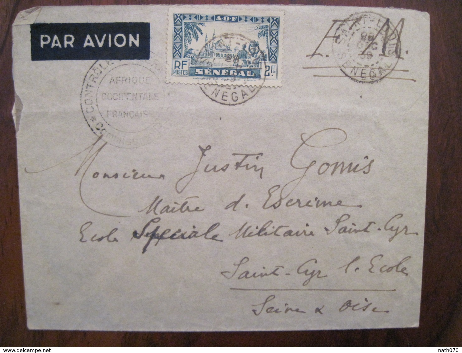 SENEGAL France 1939 FM Franchise Militaire St Cyr Maitre D'escrime Lettre Enveloppe Cover Colonies AOF - Storia Postale