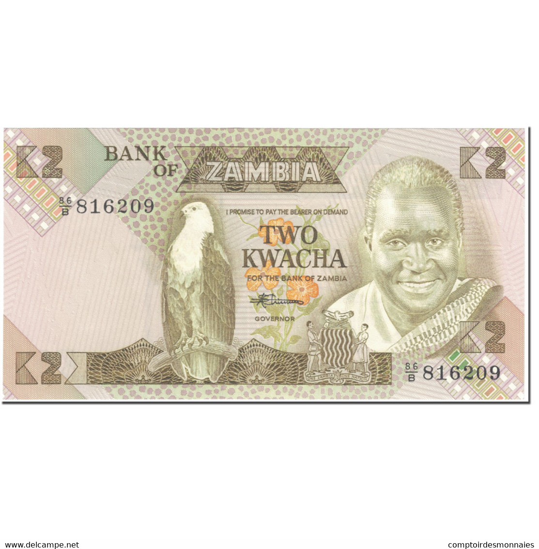 Billet, Zambie, 2 Kwacha, 1980-1988, Undated (1980-1988), KM:24c, NEUF - Zambia