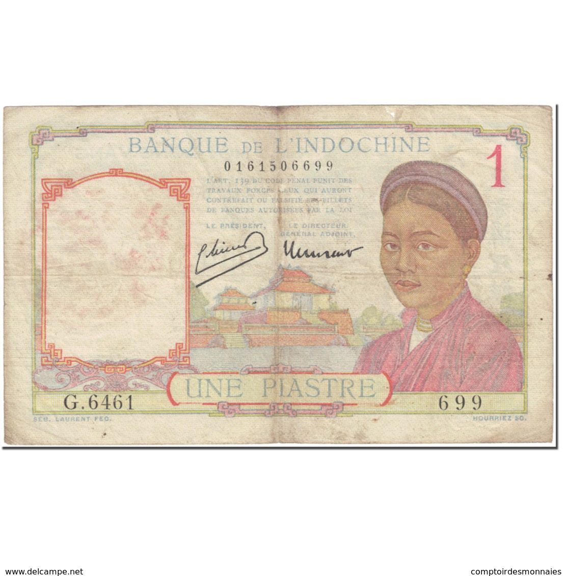 Billet, FRENCH INDO-CHINA, 1 Piastre, 1946, Undated (1946), KM:54c, B - Indochine