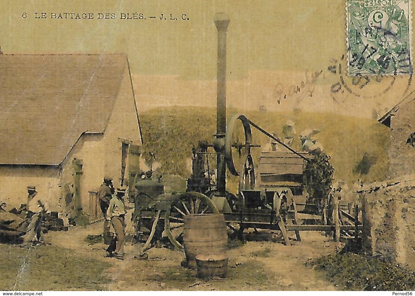 Travaux à La Ferme Scène De Battage Du Blé  Ed JLC LE GUI 1907 - Fermes