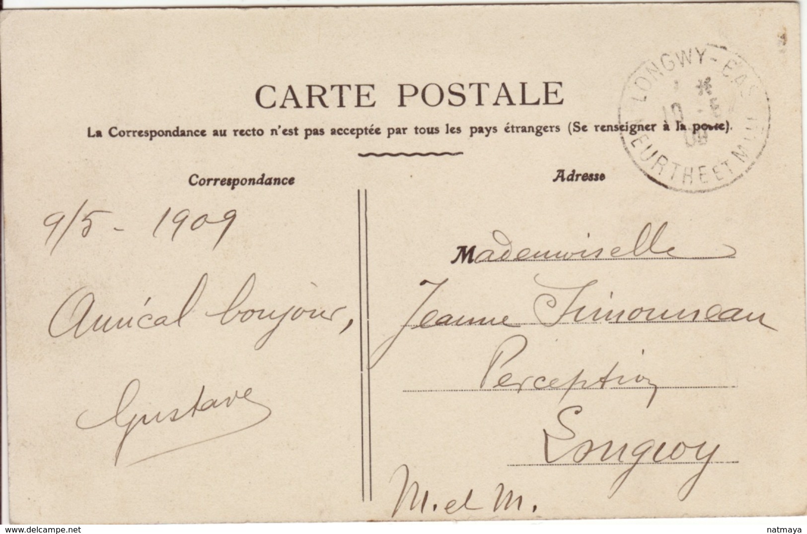 SAVOIE- Apremont à Reims - Arrivée à Longwy-CAD- Oblitération Ferroviaire-1909 - Railway Post