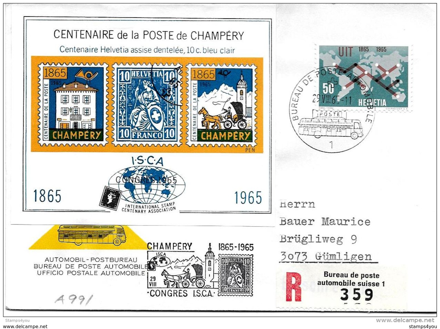 166 - 7 - Enveloppe  Recommandée Avec Oblit Spéciale "Congrès ISCA Champéry / Valais - Vignette 1965 - Postmark Collection