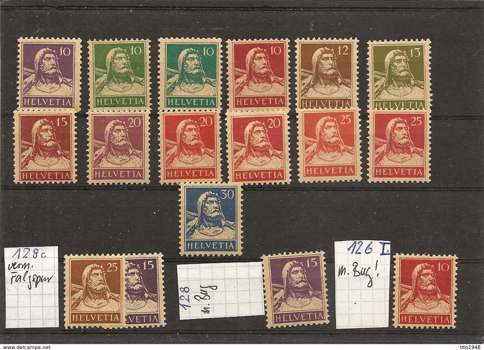 Schweiz,  1914 Serie Tellen **, 4 Marken Minderwertig, Siehe Scan! - Unused Stamps