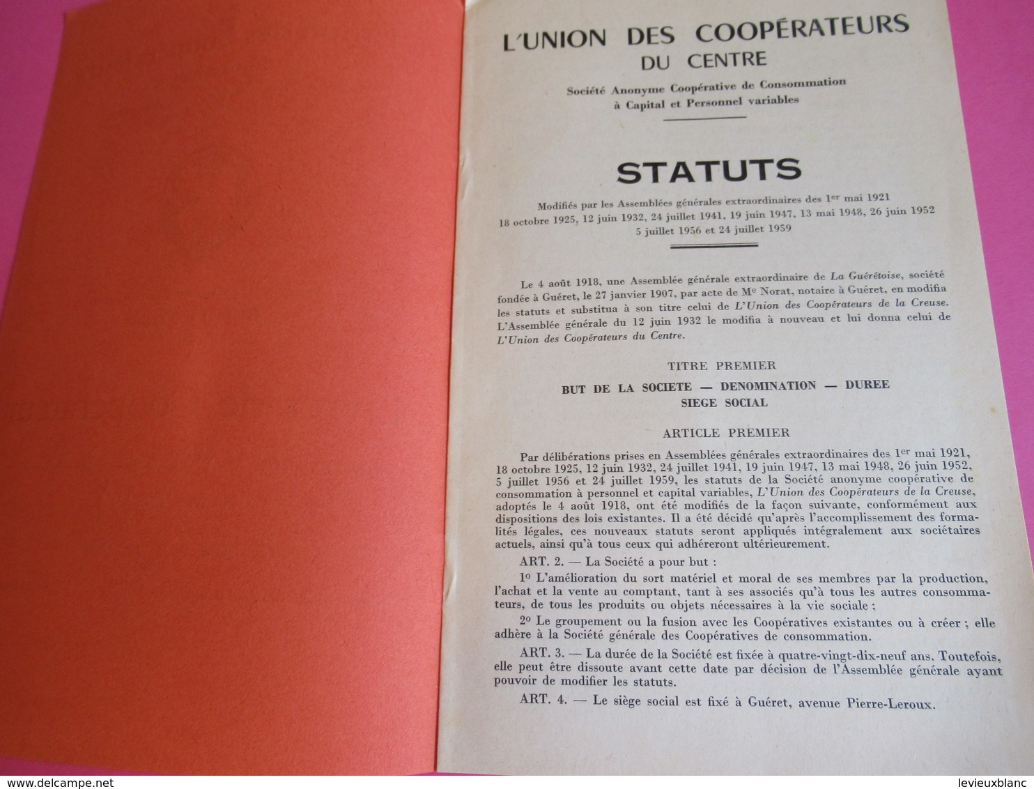 Livret De Coopérateur / L'Union Des Coopérateurs Du Centre/ Arthur Mignot/ Guéret / CREUSE//1965  VPN175 - Autres & Non Classés