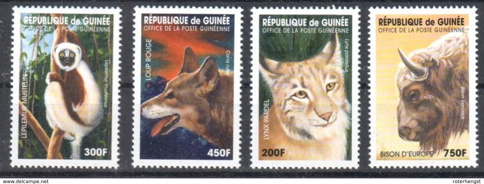 Guinee Mnh ** Set Animals  8 Euros Lynx Wolf Lemure Bison - Autres & Non Classés