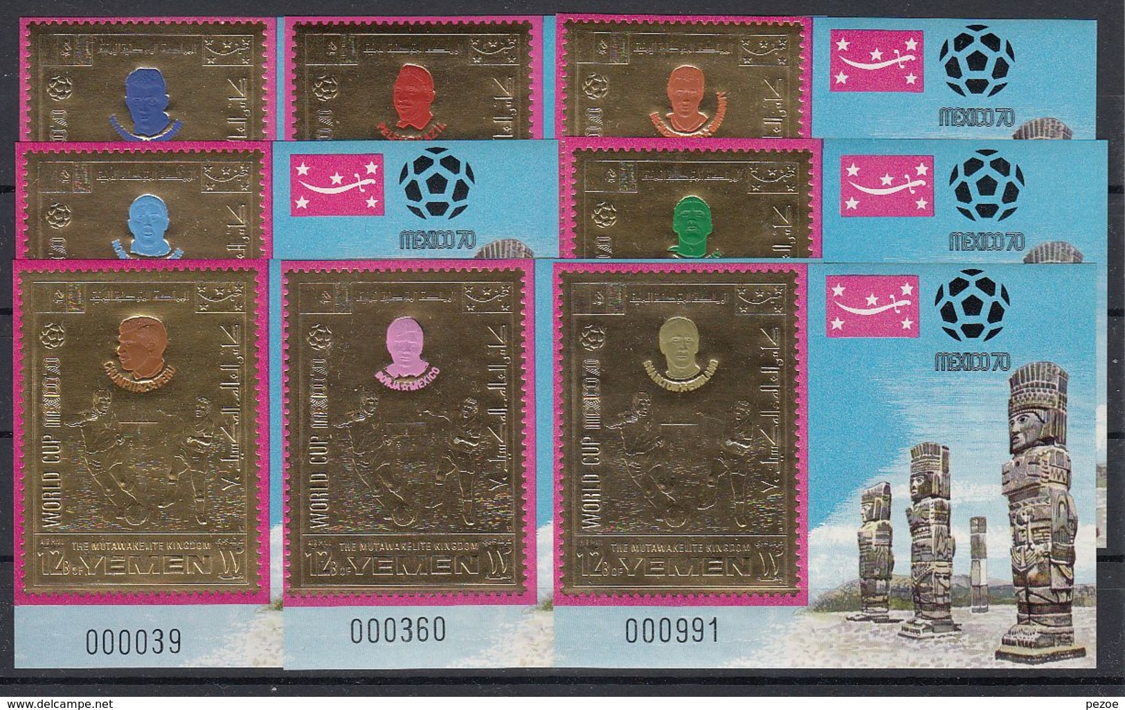 Football / Soccer / Fussball - WM 1970:  Yemen  8 Goldblöcke **, Imperf. - 1970 – Mexique