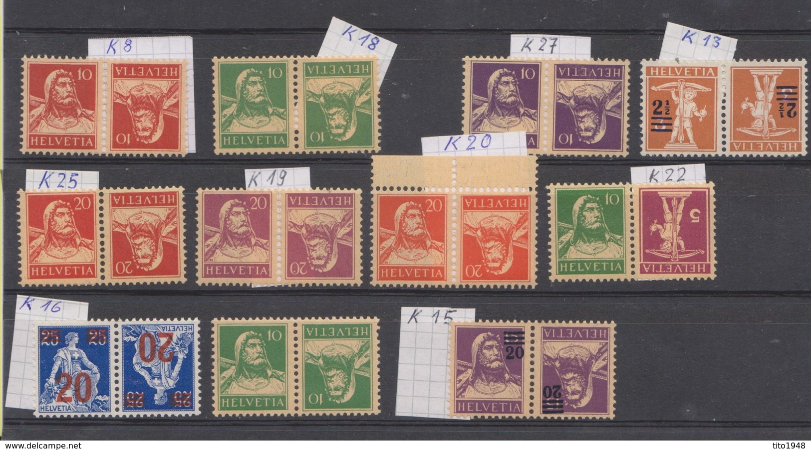 Schweiz, 1920, Kehrdruck ** 11 Werte, Kat. Fr. 137.00,  Siehe Scan! - Unused Stamps