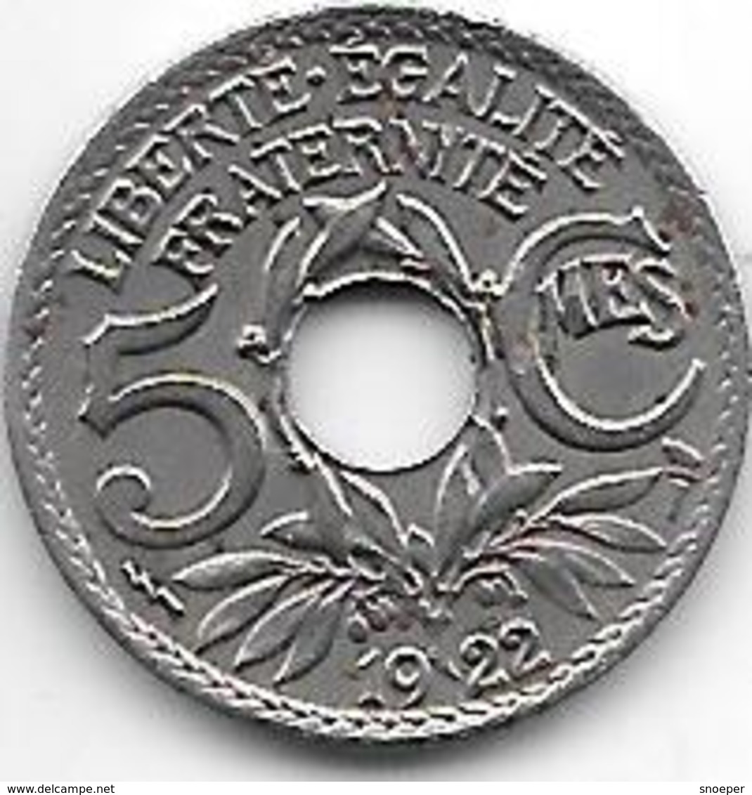 France 5 Centiemes 1922 Tb  Km 875  Vf+ - Otros & Sin Clasificación