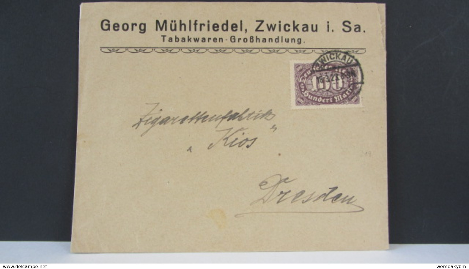 DR: Fern-Brief Mit 100 Mk Aus Zwickau Nach Dresden Vom 18.3.23, Portopriode 1.3.-30.6.23 Knr: 219 - Briefe U. Dokumente