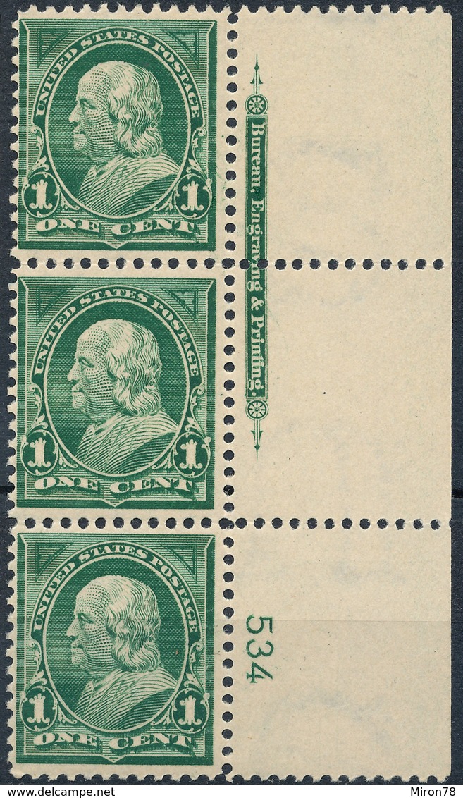 Stamps USA 1898-99 1¢ Vert Plate Strips - OG MNH - SC# 279 - Unused Stamps