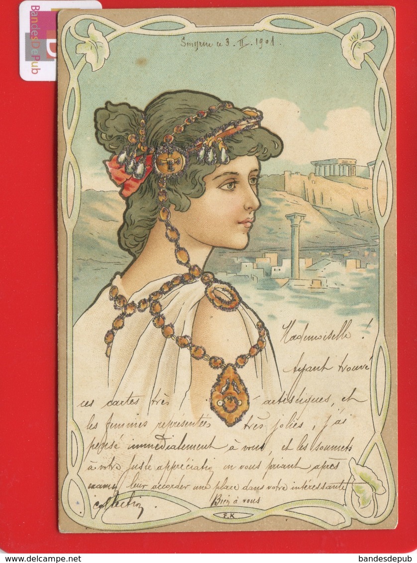 GRECE TURQUIE Smyrne Izmir Jolie Carte Femme Bijoux Art Nouveau 1901 Carte Collection Ed Storch Vienne La Drée Epinal - Griechenland