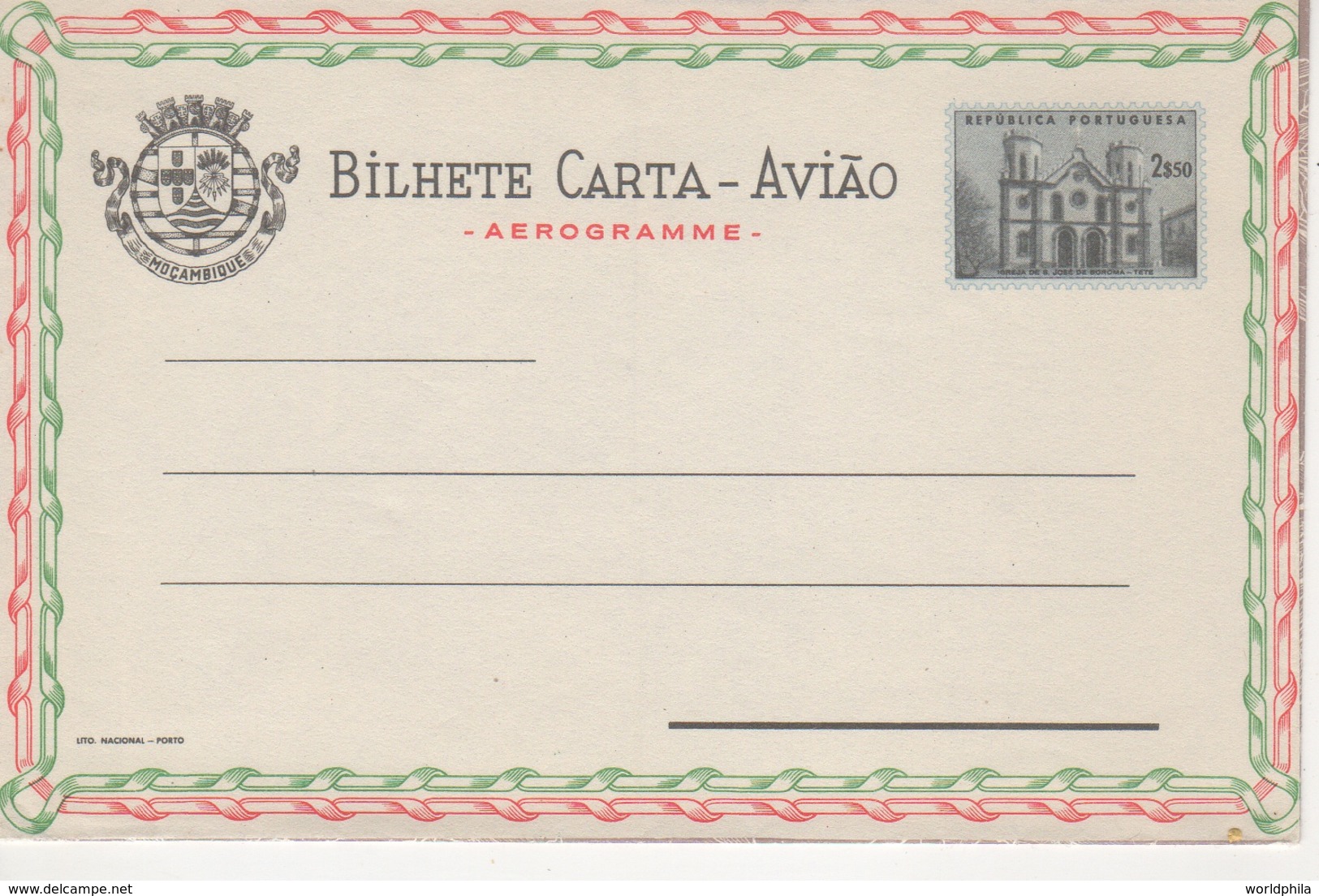 Portugal Province Mozambique 1962 "Church, Cathedral", "Tabacco Plants" Aerogramme, Air Letter. H&G F27 MINT VIII - Mozambique