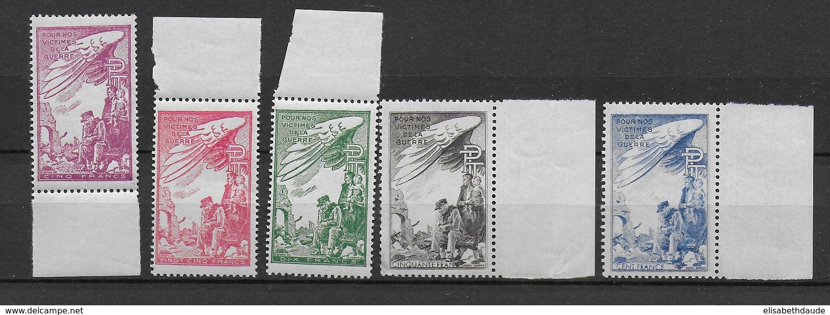 TIMBRES DE BIENFAISANCE PTT - 1945 - YVERT N° 37/41 ** - COTE = 53 EURO - Other & Unclassified