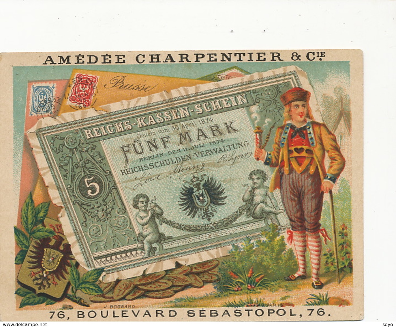 Chromo Pub  Soie Coton Charpentier Machine Coudre Billet German Bank Mark Banknote - Monnaies (représentations)