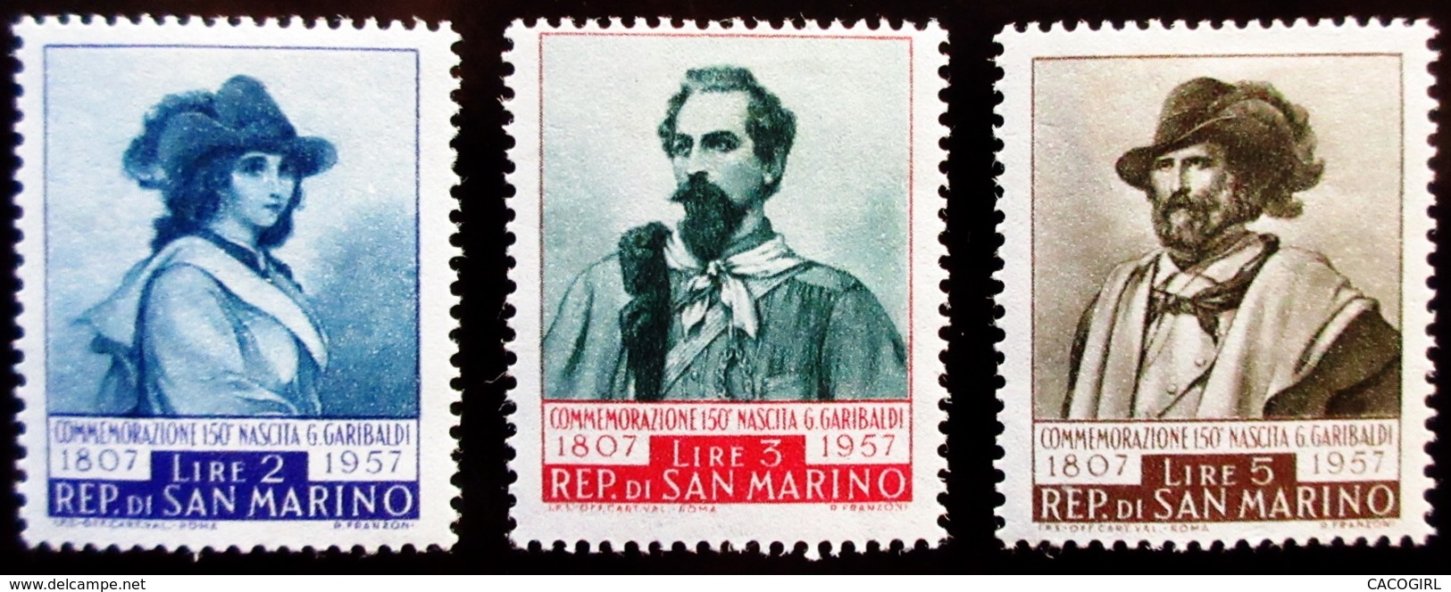 1957 Saint Marin / San Marino Yt 437, 438, 439 .  Giuseppe Garibaldi . Neufs Traces Charnières - Nuovi