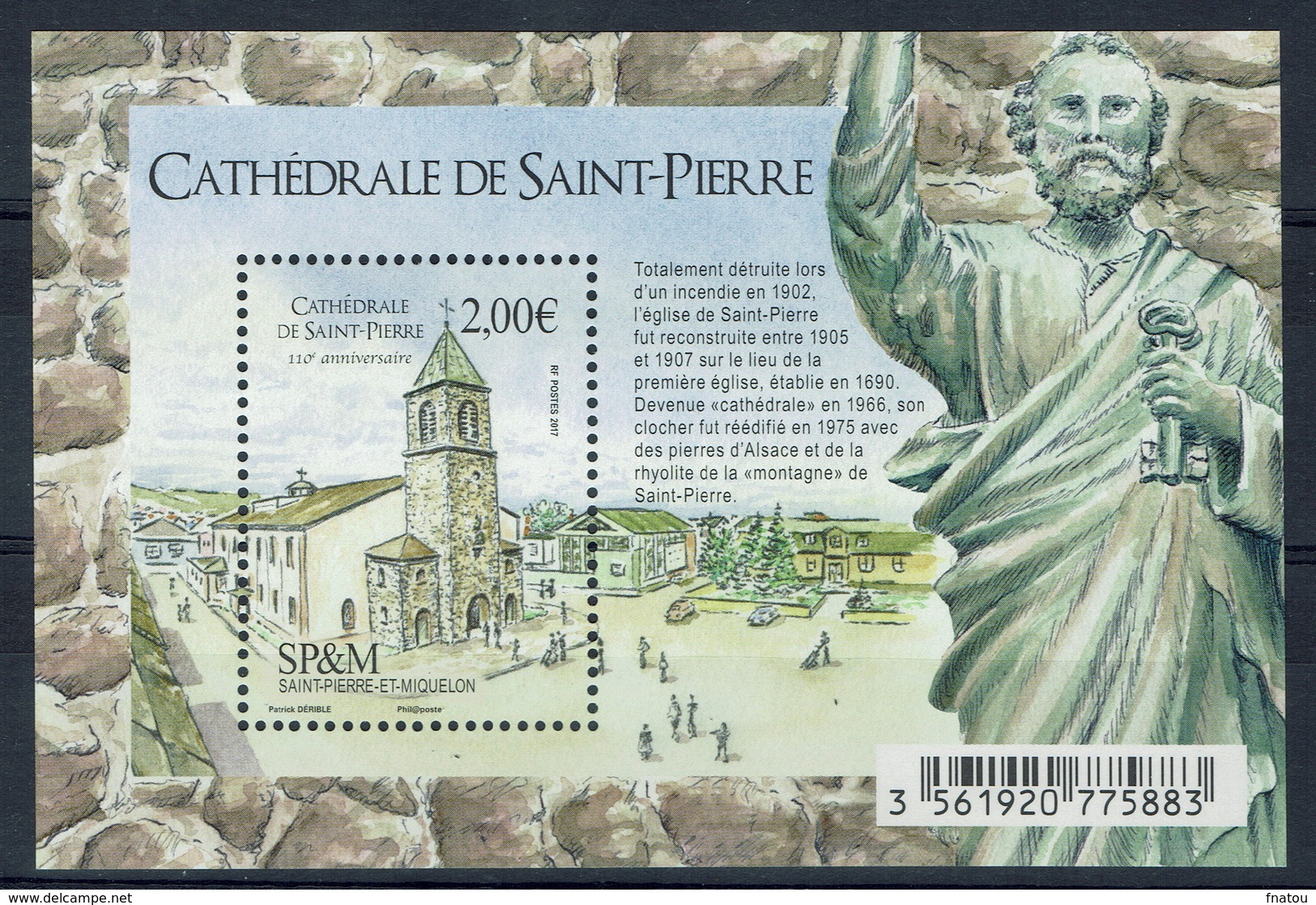 Saint Pierre And Miquelon, St Pierre Cathedral, Saint Pierre, 2017, MNH VF - Unused Stamps