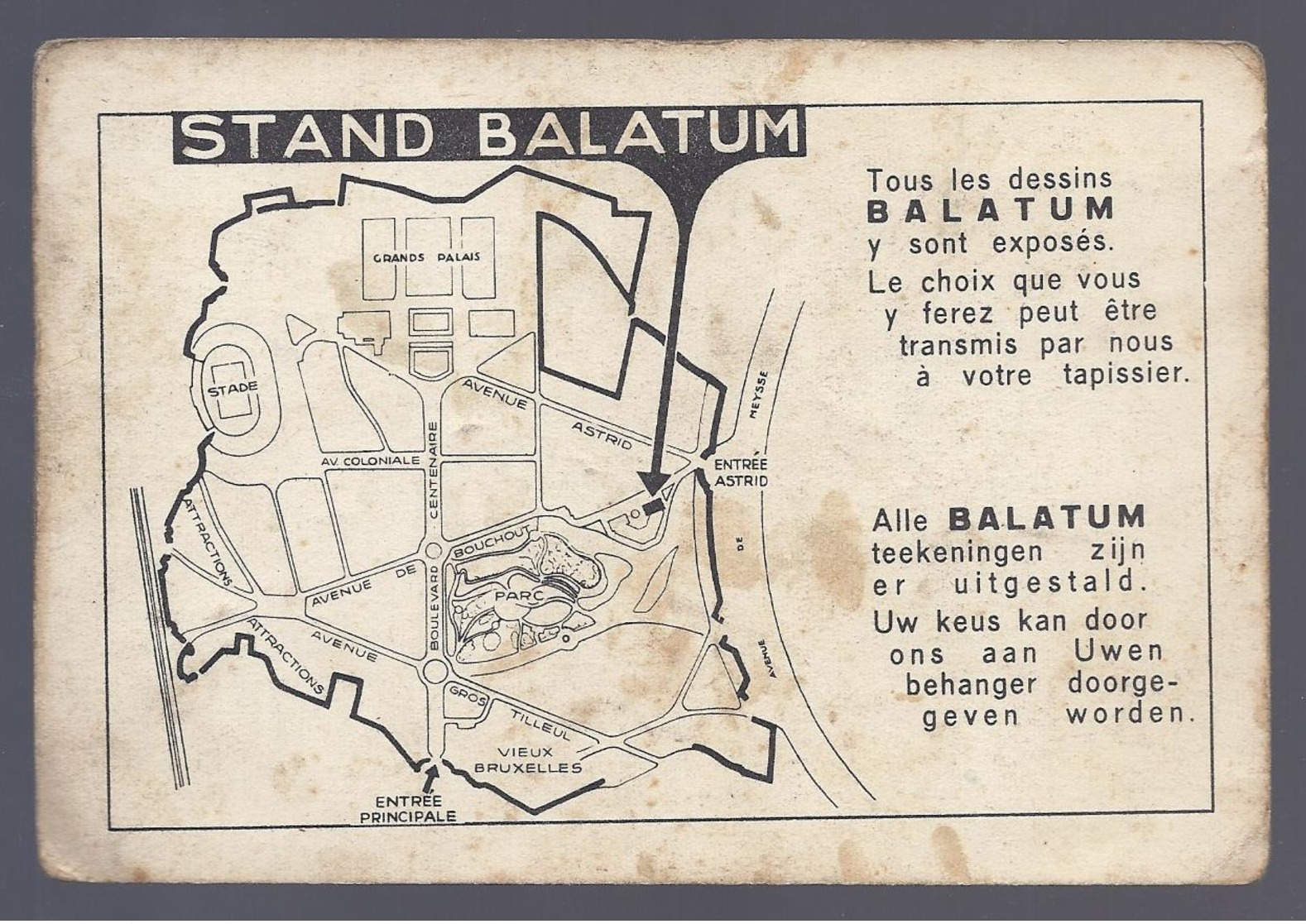 BALATUM VISITEZ NOTRE STAND BEZOEKT ONZE STAND PLAN BRUXELLES EXPO - Publicité